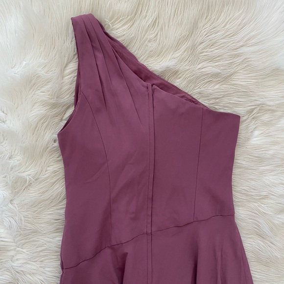 David’s Bridal Chianti Purple One Shoulder Georgette Cascade Bridesmaid Dress - Picture 8 of 14